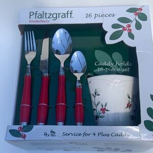 Pfaltzgraff Winterberry Red Flatware Set with Caddy